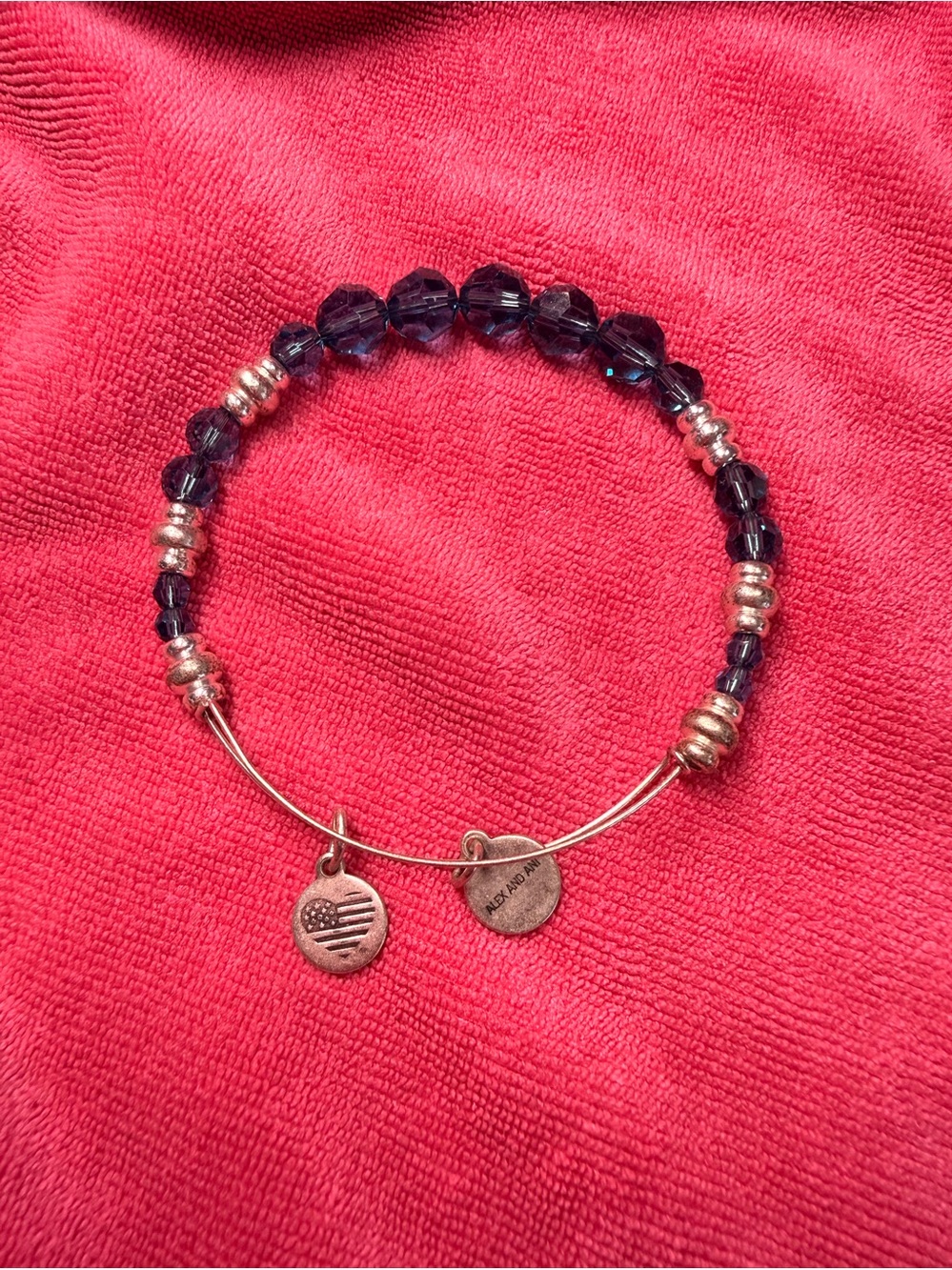 Alex and Ani Dark Blue Faceted Bead Expandable Bracelet with Gold Accents